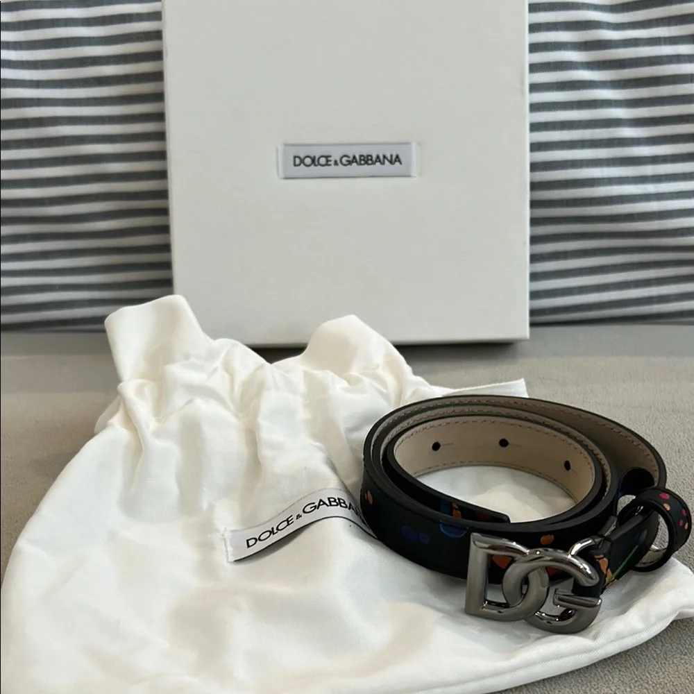 Dolce & Gabbana Black Belt with Silver Buckle and Multicolor Design